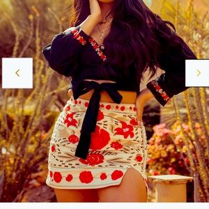 Boho Embroidered Mini Skirt – Black‎ Floral Ethnic Women’s XL State of Za…